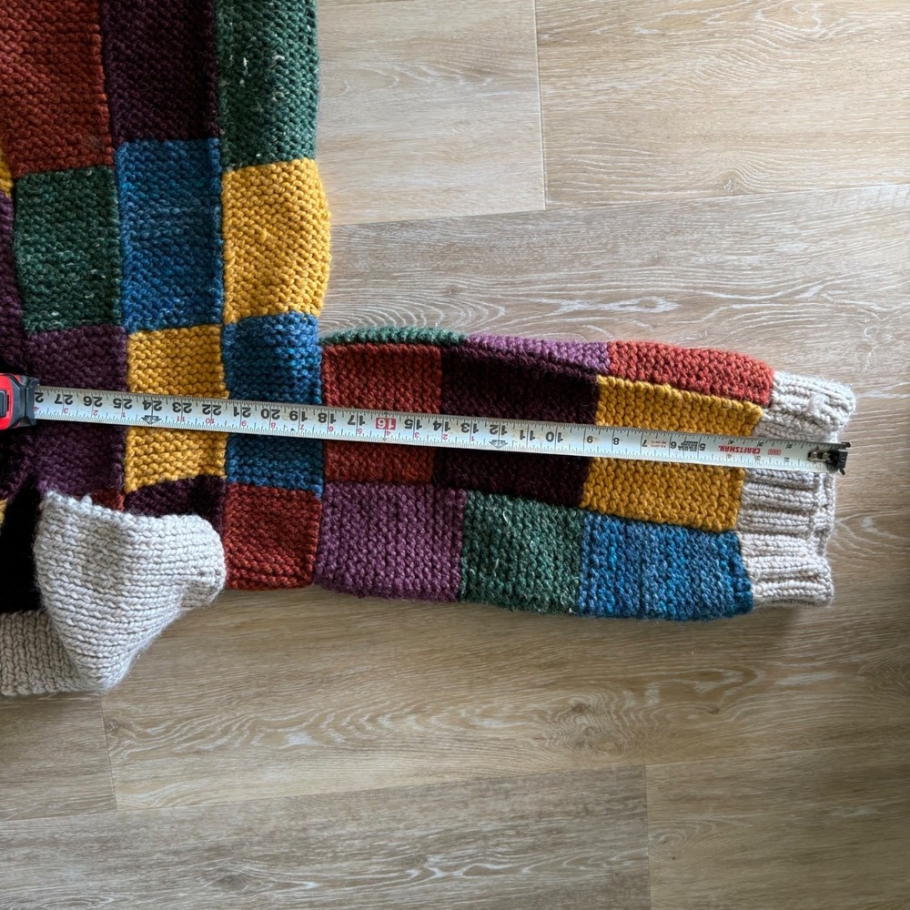 Handmade One Of A Kind Heavy Crochet Color Block Jacket Sweater Long Sleeve - Picture 6 of 16